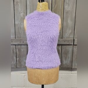 Zara Womens Purple Fuzzy High Neck Sleeveless Top Size L